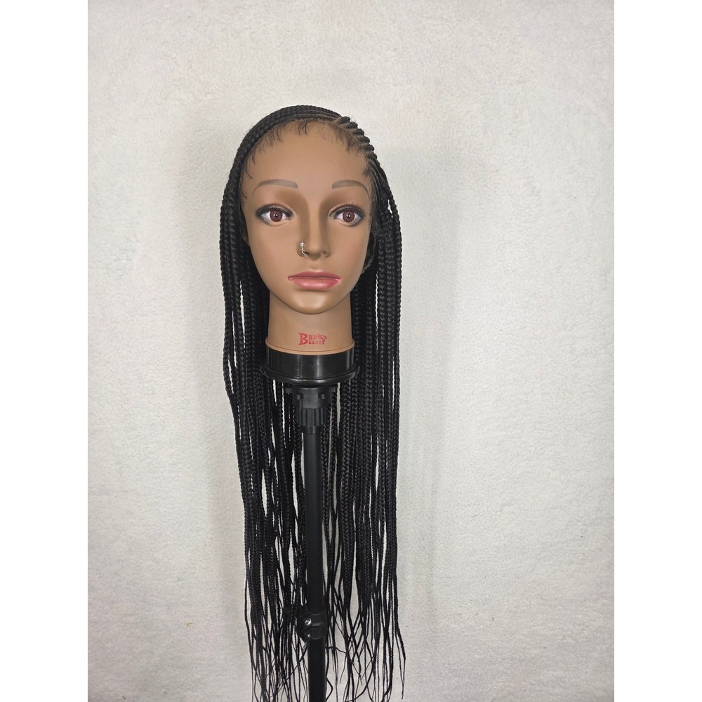 Black Braided Lace Front Wig Long Cornrow Box Braids Baby Hair Protective Style